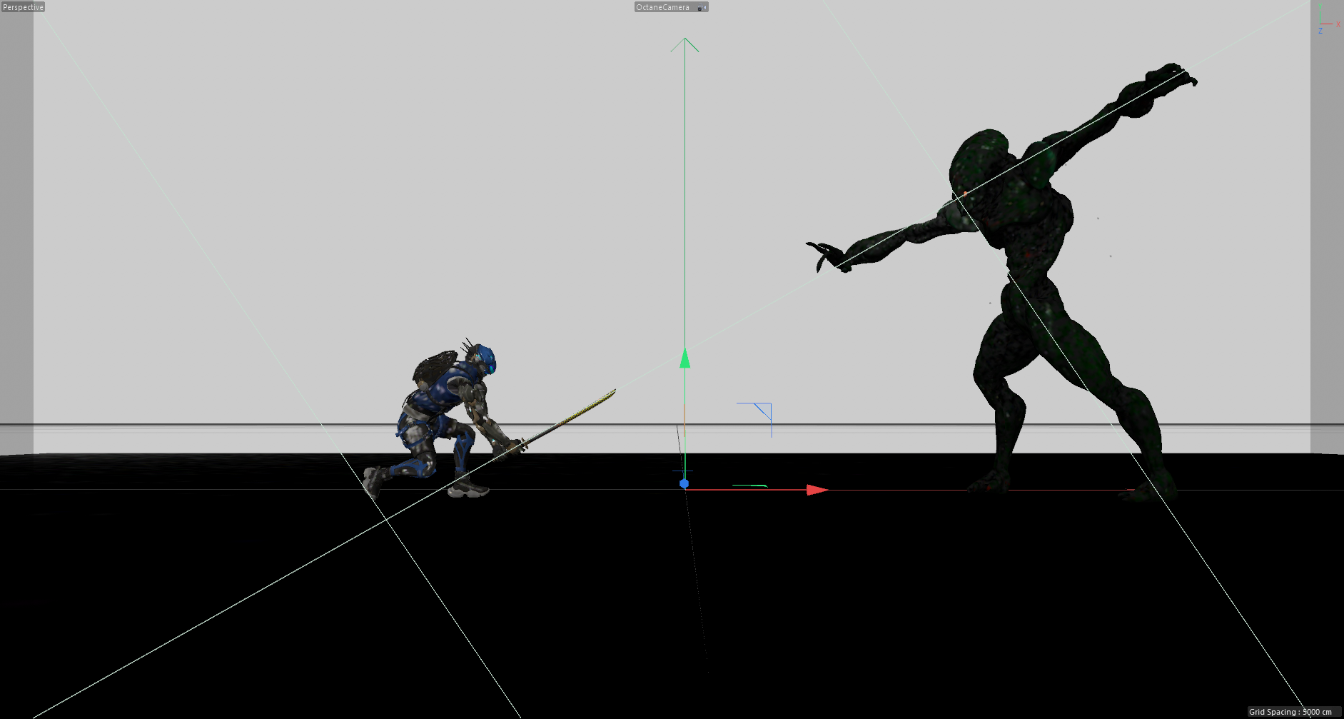 Cinema 4D viewport direction for the opening alien invasion composition