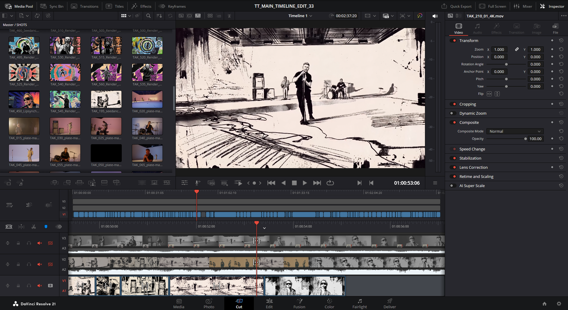 The Sweet July edit converted into DaVinci Resolve, with all TAK renders in the media pool