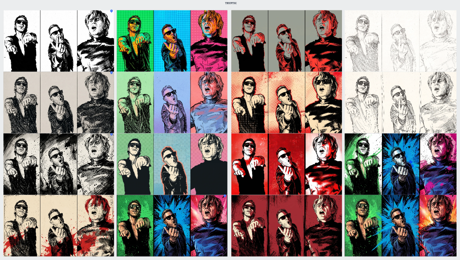 Milanote board gathering all triptych style variations for team review