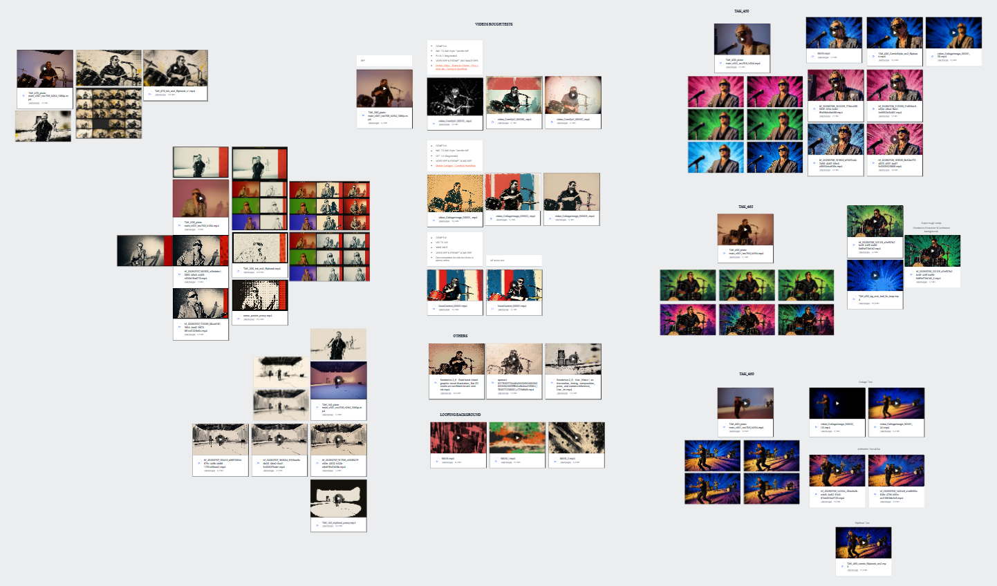 Milanote board gathering the video research: driver, source images, animation experiments and results