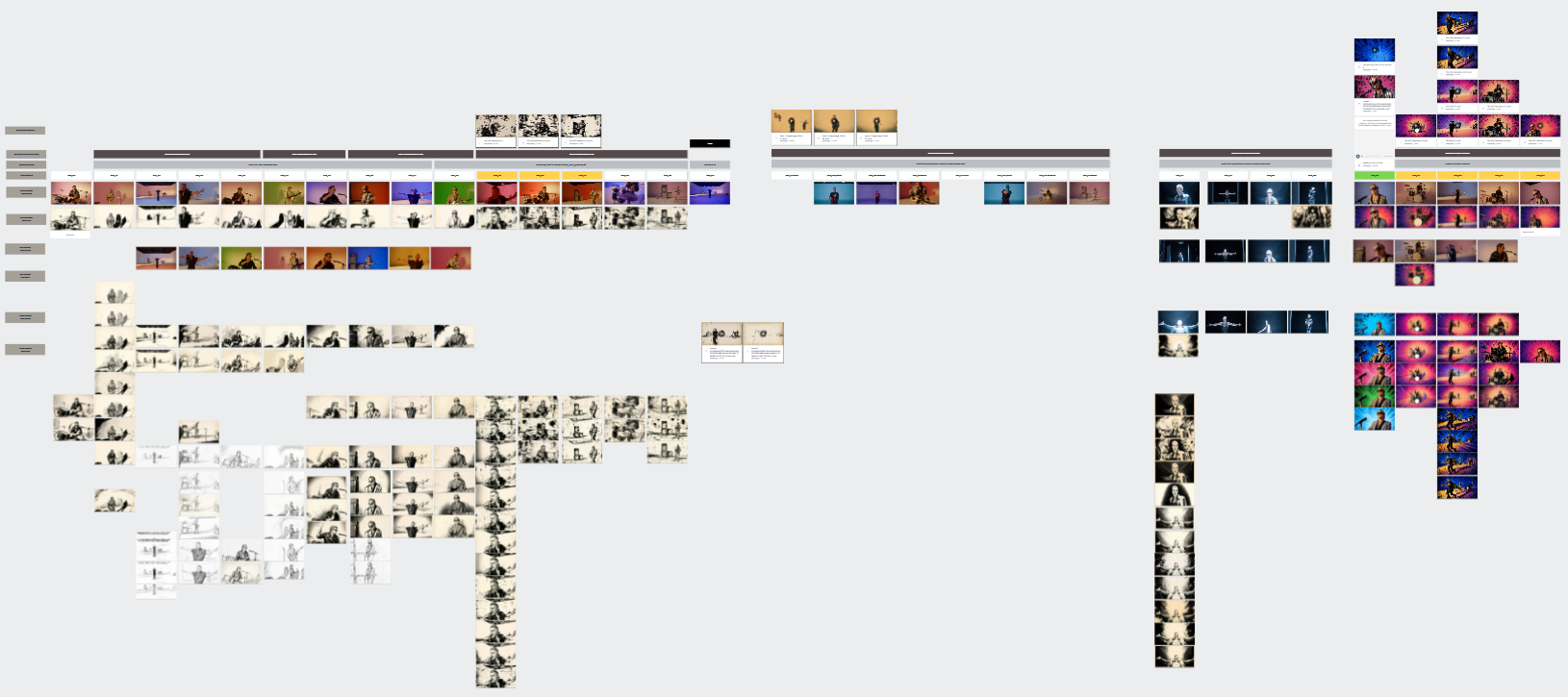 Shot validation board mapping take numbers to raw and stylized first frames across style evolutions
